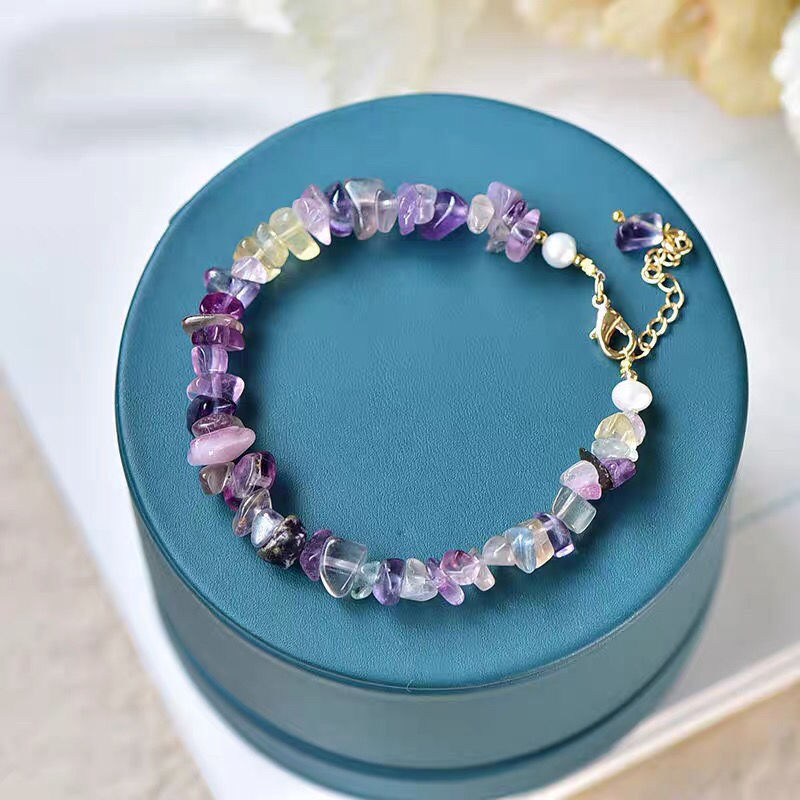 Natural Fluorite Crystal Bracelet Colorful Irregular Gravel Bracelet With Extension Chain