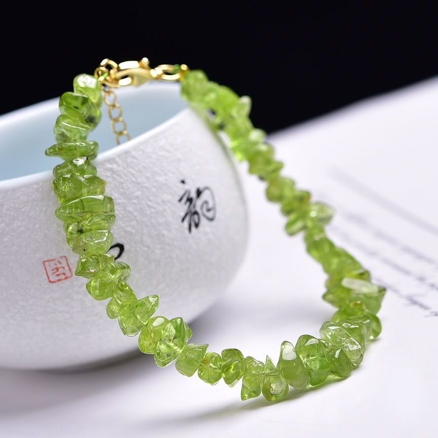 Natural Peridot Bracelet Irregular Gravel Bracelet With Extension Chain