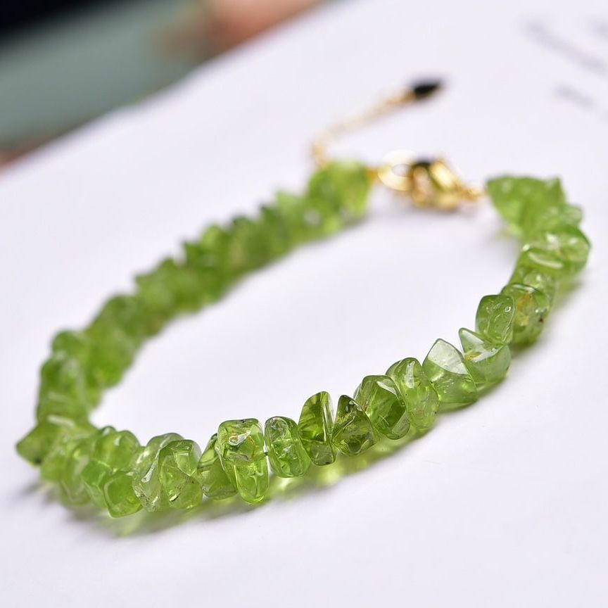 Natural Peridot Bracelet Irregular Gravel Bracelet With Extension Chain