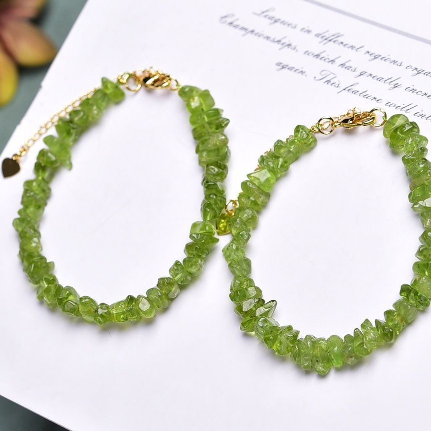 Natural Peridot Bracelet Irregular Gravel Bracelet With Extension Chain