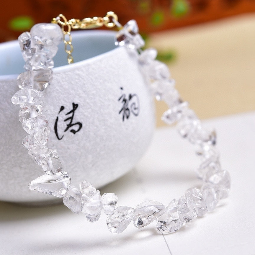 Natural White Crystal Bracelet, Irregular Raw Stone Bracelet With Extension Chain, Purification And Degaussing Crystal