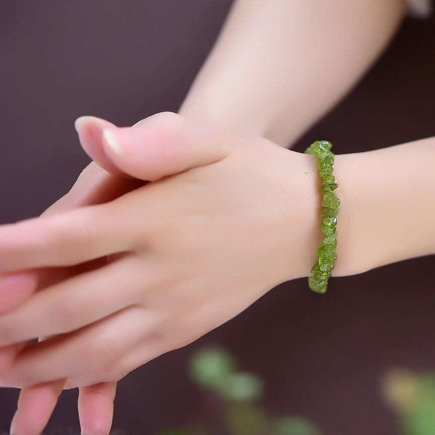 Natural Peridot Bracelet Irregular Gravel Bracelet With Extension Chain