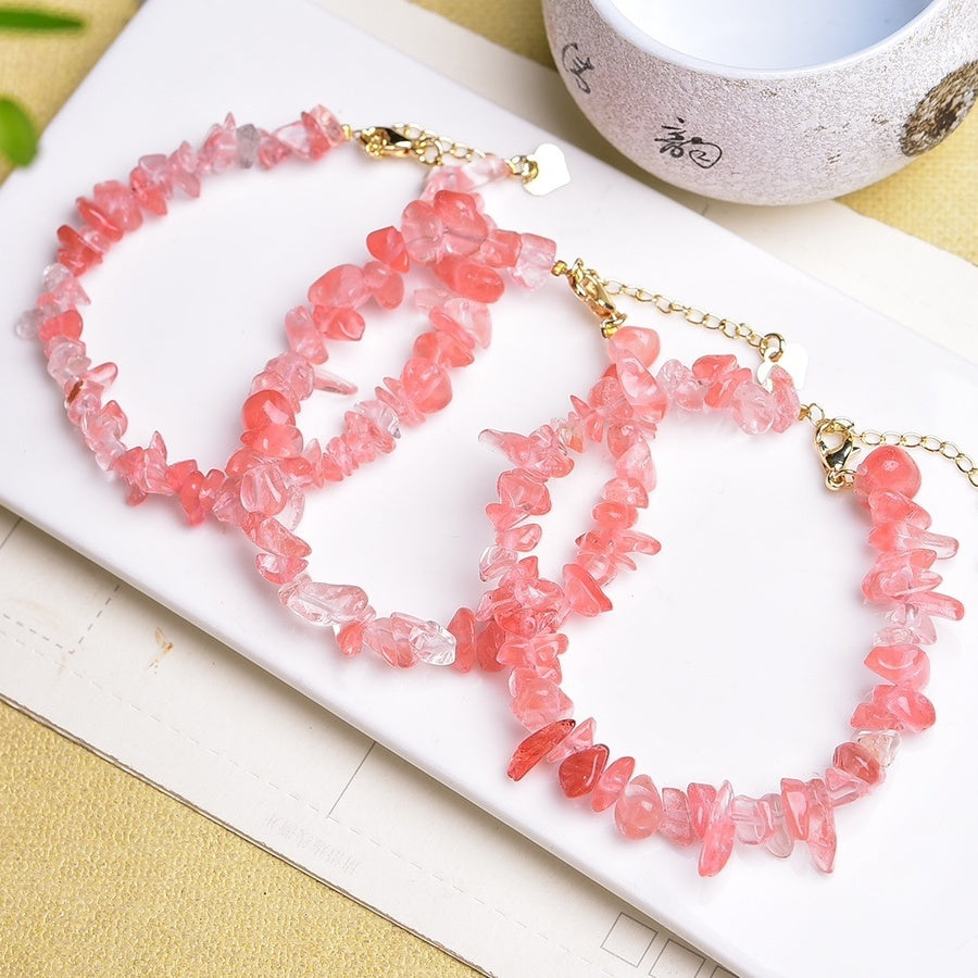 Natural Pink Crystal Bracelet Irregular Gravel Bracelet With Extension Chain