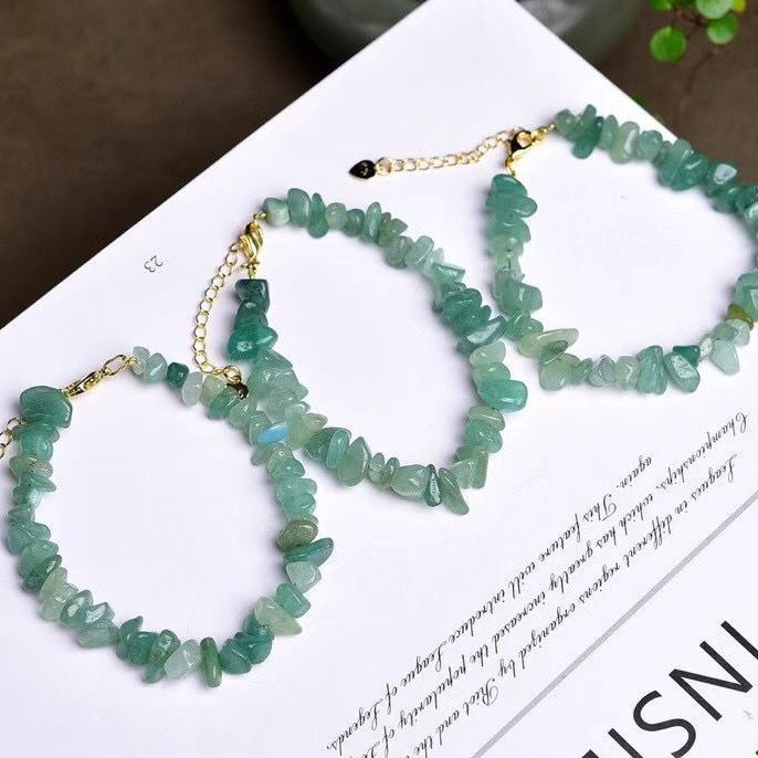 Natural Green Aventurine Jade Bracelet Irregular Gravel Bracelet With Extension Chain