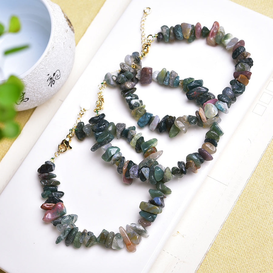 Natural Indian Agate Bracelet Colorful Irregular Gravel Bracelet With Extension Chain