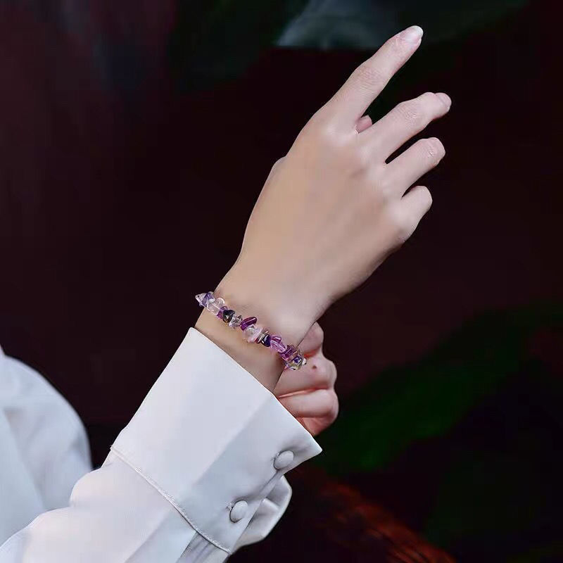 Natural Fluorite Crystal Bracelet Colorful Irregular Gravel Bracelet With Extension Chain