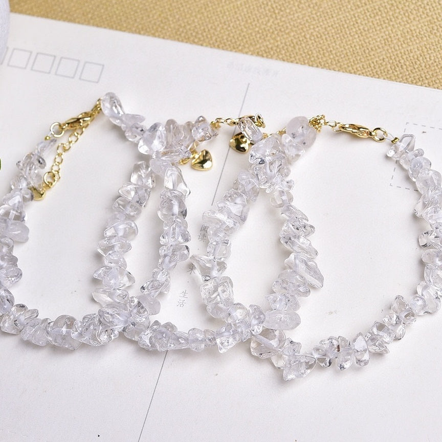 Natural White Crystal Bracelet, Irregular Raw Stone Bracelet With Extension Chain, Purification And Degaussing Crystal