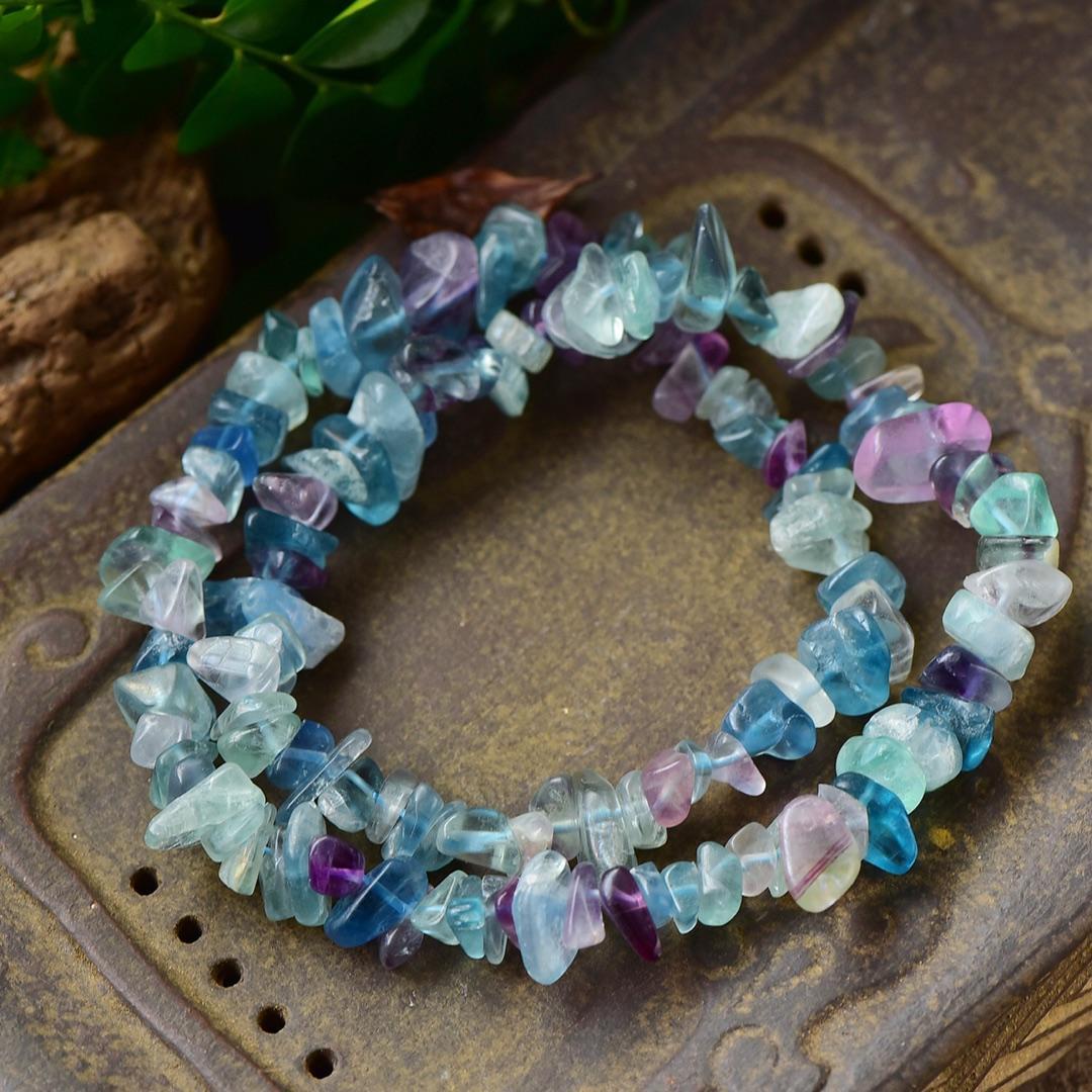 Natural Fluorite Crystal Bracelet, Colorful Irregular Gravel Bracelet, Long Style, Multi-Circle Bracelet, Can Be Used As A Necklace.