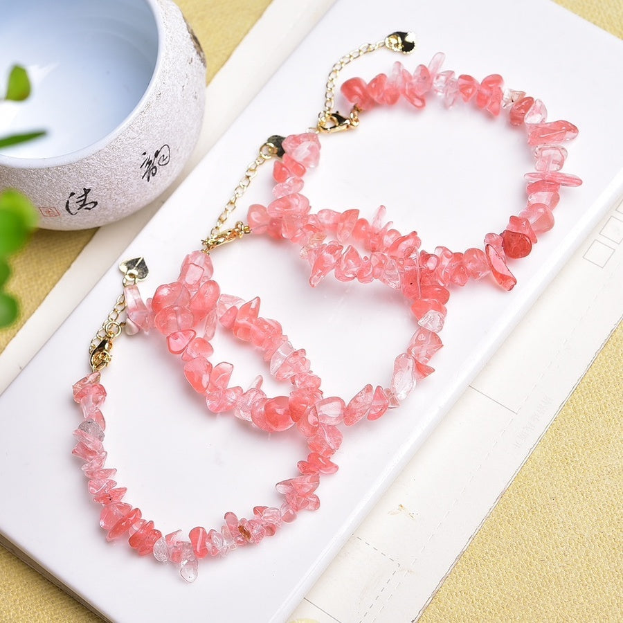 Natural Pink Crystal Bracelet Irregular Gravel Bracelet With Extension Chain