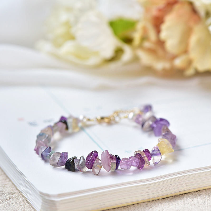 Natural Fluorite Crystal Bracelet Colorful Irregular Gravel Bracelet With Extension Chain