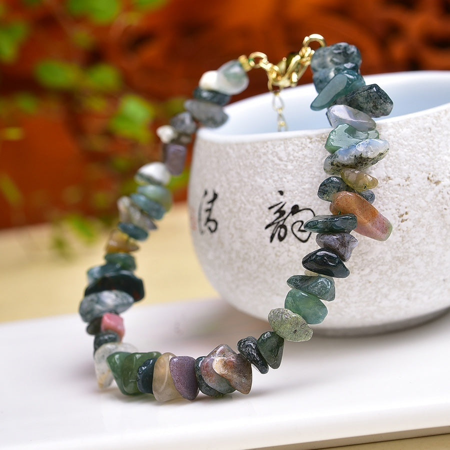 Natural Indian Agate Bracelet Colorful Irregular Gravel Bracelet With Extension Chain