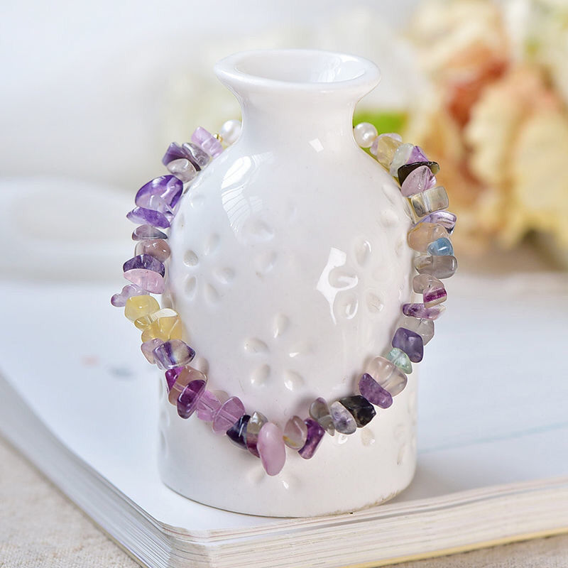 Natural Fluorite Crystal Bracelet Colorful Irregular Gravel Bracelet With Extension Chain
