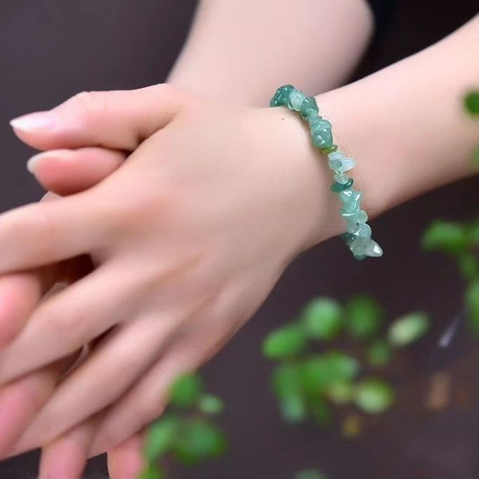 Natural Green Aventurine Jade Bracelet Irregular Gravel Bracelet With Extension Chain