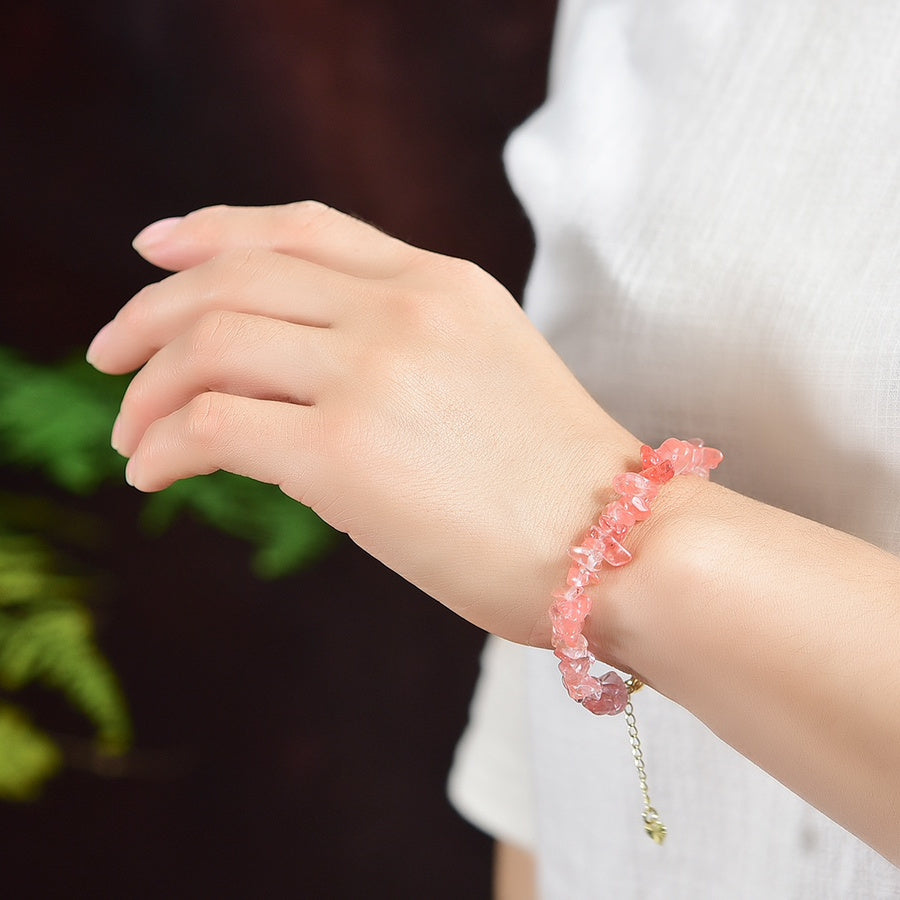Natural Pink Crystal Bracelet Irregular Gravel Bracelet With Extension Chain