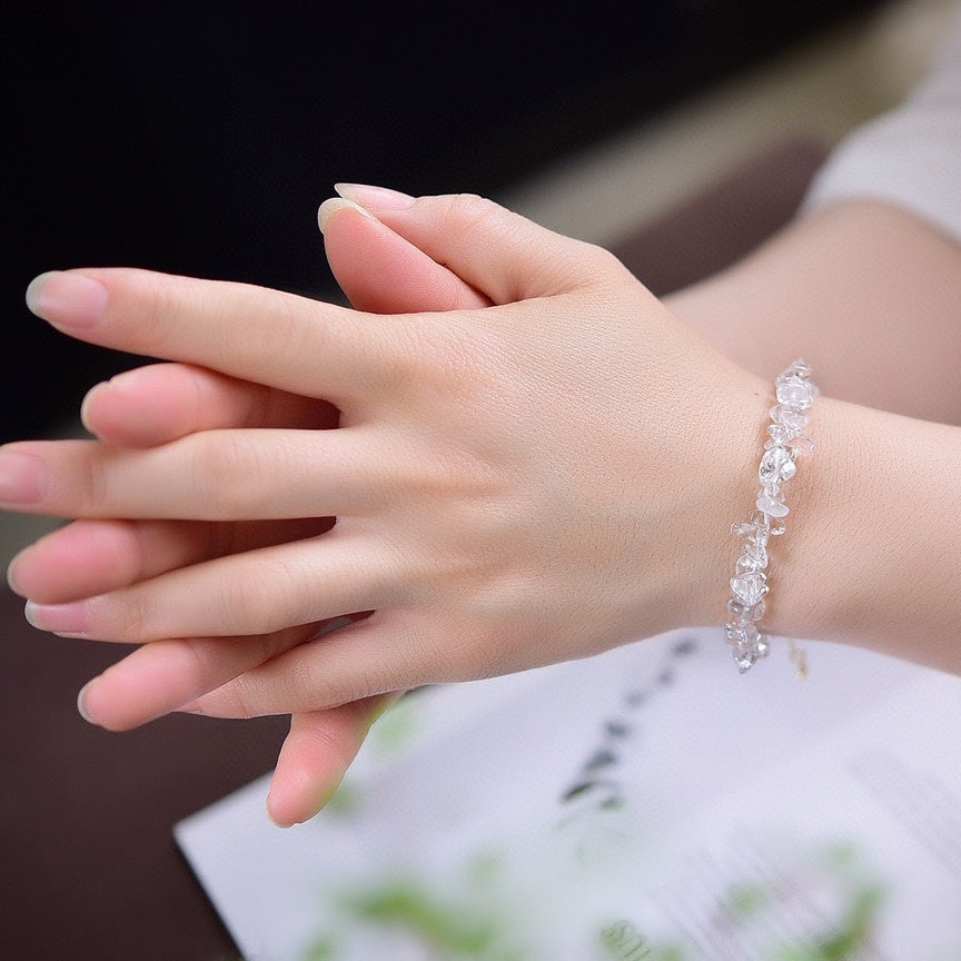 Natural White Crystal Bracelet, Irregular Raw Stone Bracelet With Extension Chain, Purification And Degaussing Crystal