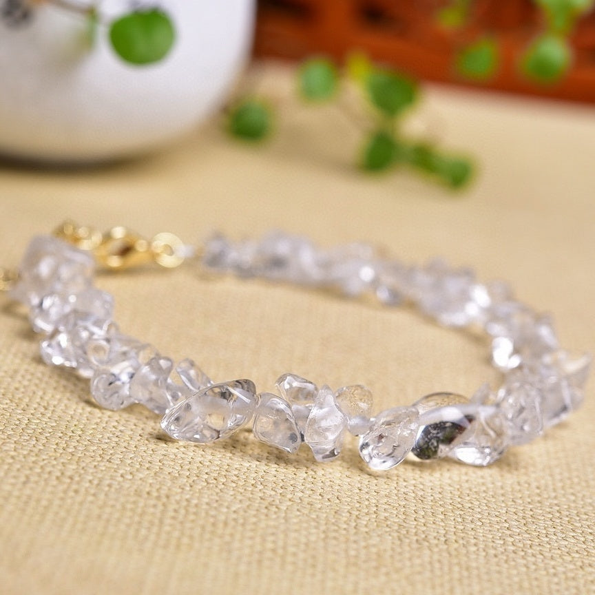 Natural White Crystal Bracelet, Irregular Raw Stone Bracelet With Extension Chain, Purification And Degaussing Crystal