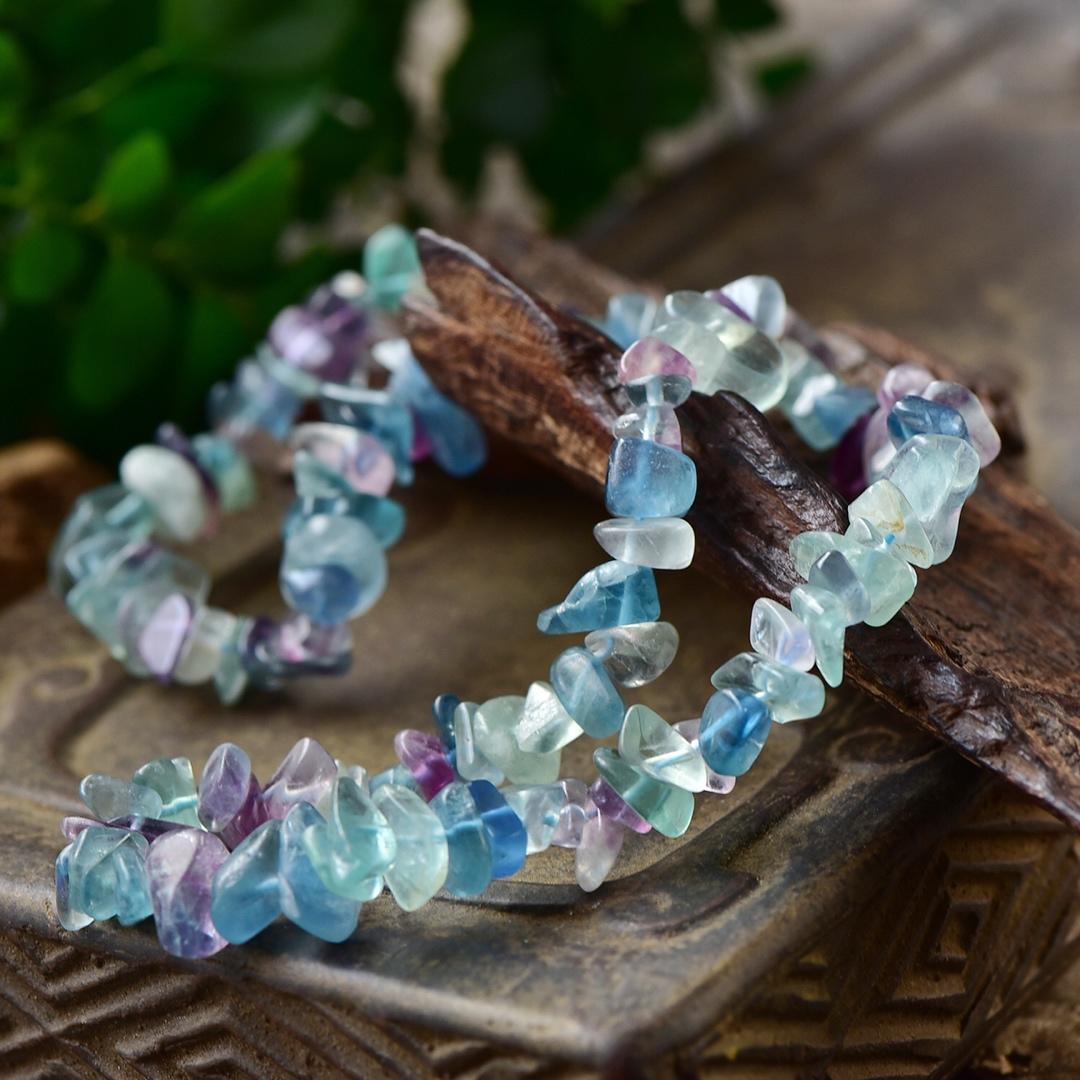 Natural Fluorite Crystal Bracelet, Colorful Irregular Gravel Bracelet, Long Style, Multi-Circle Bracelet, Can Be Used As A Necklace.