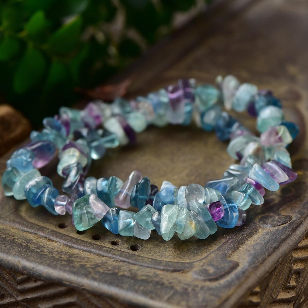 Natural Fluorite Crystal Bracelet, Colorful Irregular Gravel Bracelet, Long Style, Multi-Circle Bracelet, Can Be Used As A Necklace.