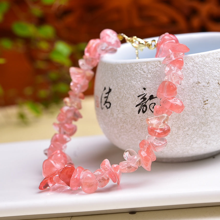 Natural Pink Crystal Bracelet Irregular Gravel Bracelet With Extension Chain