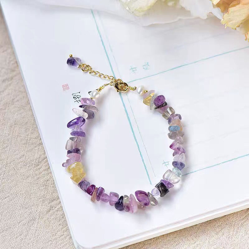 Natural Fluorite Crystal Bracelet Colorful Irregular Gravel Bracelet With Extension Chain