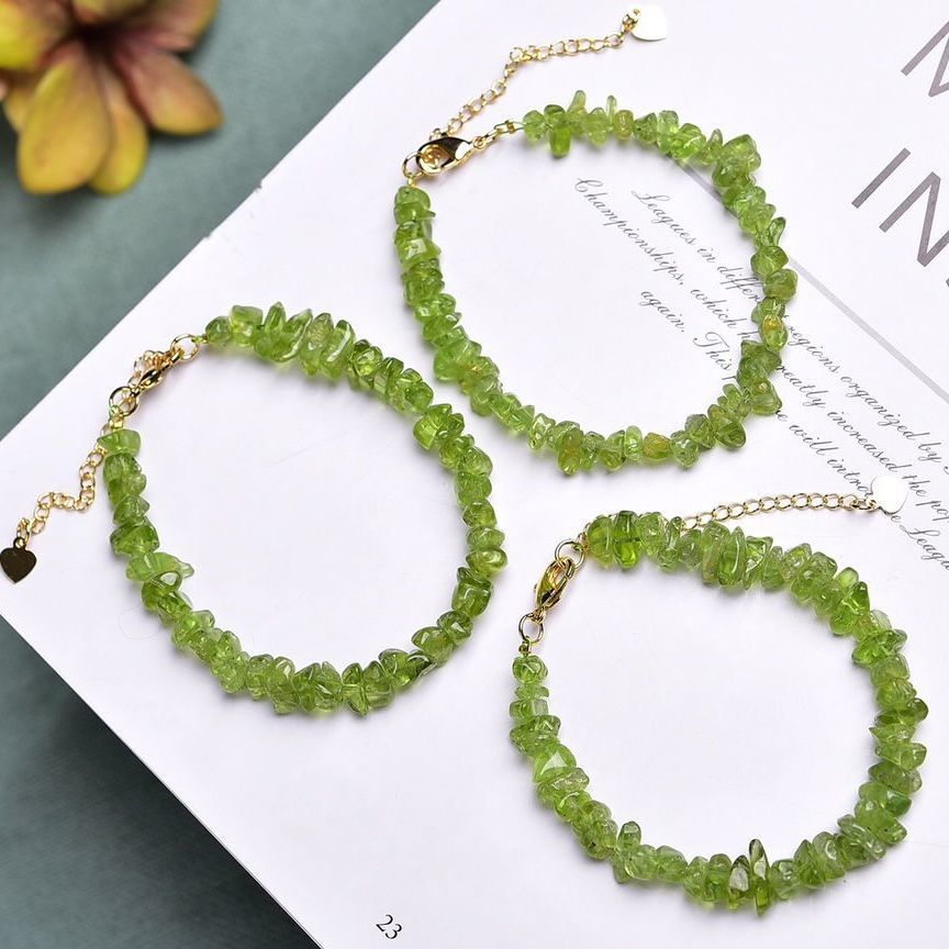Natural Peridot Bracelet Irregular Gravel Bracelet With Extension Chain