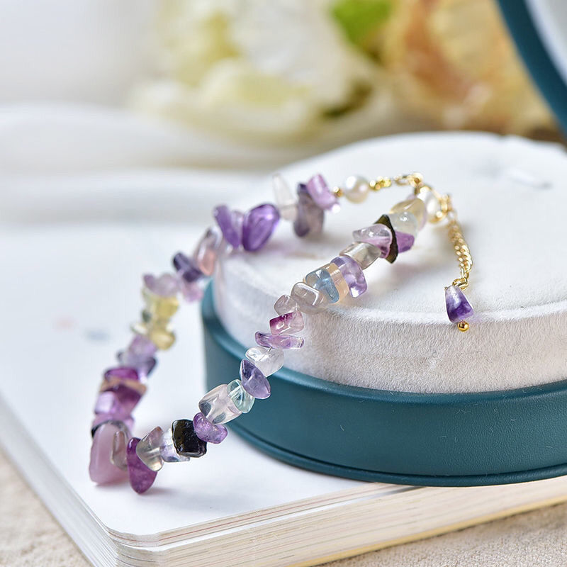 Natural Fluorite Crystal Bracelet Colorful Irregular Gravel Bracelet With Extension Chain