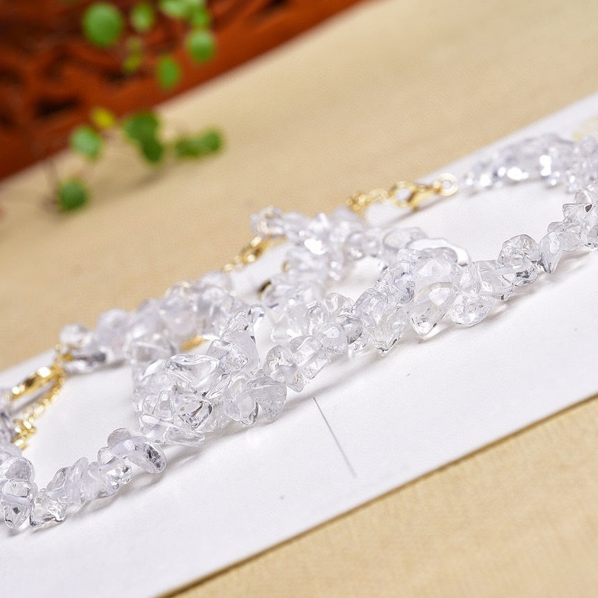 Natural White Crystal Bracelet, Irregular Raw Stone Bracelet With Extension Chain, Purification And Degaussing Crystal