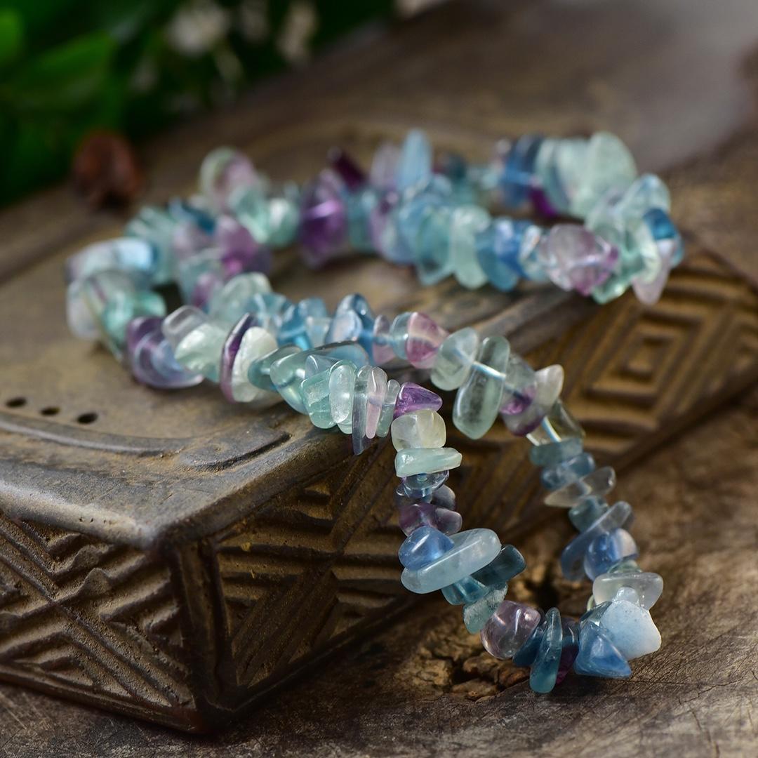 Natural Fluorite Crystal Bracelet, Colorful Irregular Gravel Bracelet, Long Style, Multi-Circle Bracelet, Can Be Used As A Necklace.