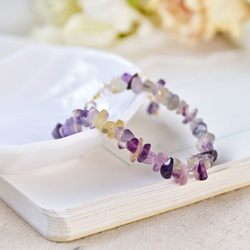 Natural Fluorite Crystal Bracelet Colorful Irregular Gravel Bracelet With Extension Chain