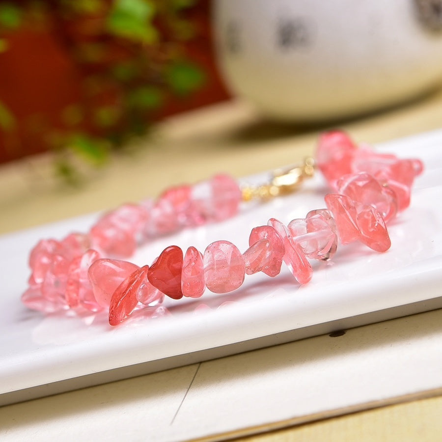 Natural Pink Crystal Bracelet Irregular Gravel Bracelet With Extension Chain
