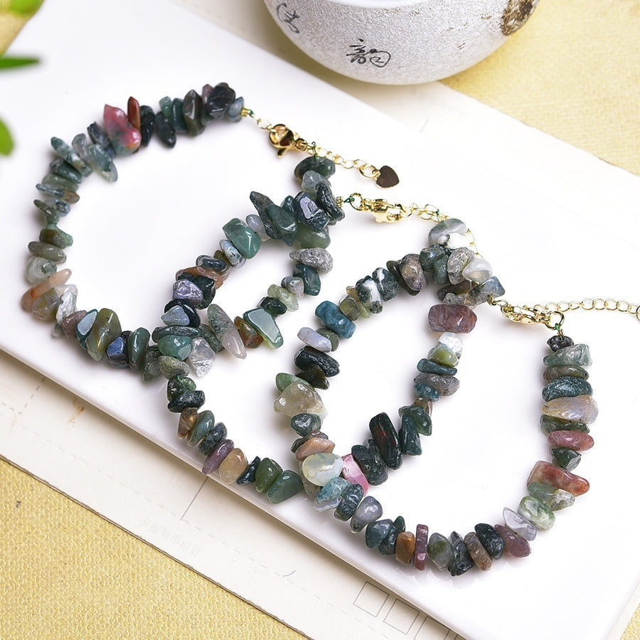 Natural Indian Agate Bracelet Colorful Irregular Gravel Bracelet With Extension Chain