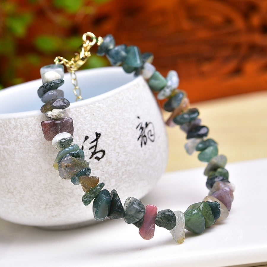 Natural Indian Agate Bracelet Colorful Irregular Gravel Bracelet With Extension Chain